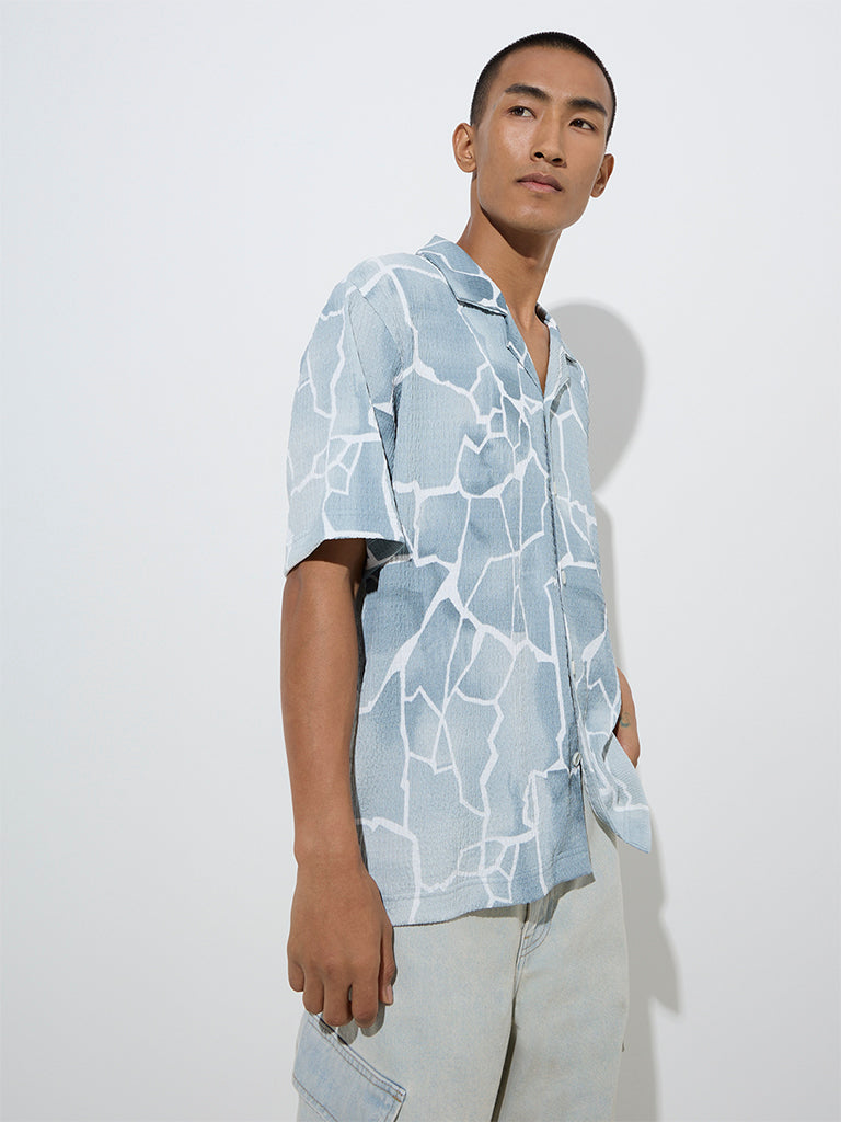 Nuon Dusty Blue Abstract Design Relaxed-Fit Shirt