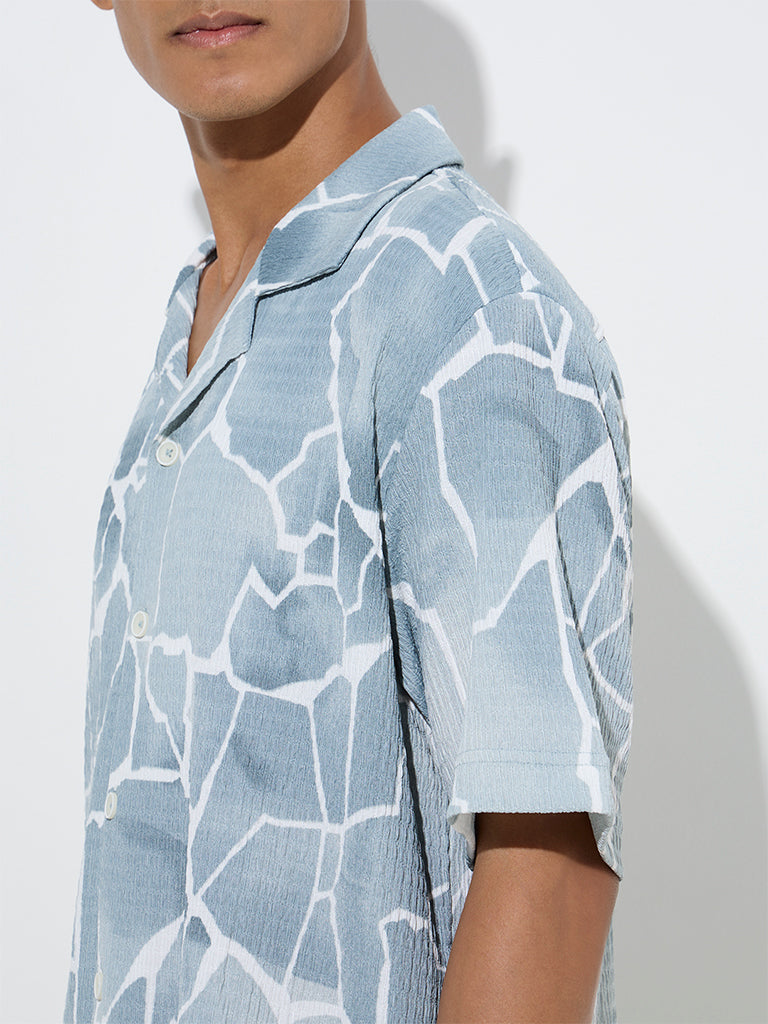 Nuon Dusty Blue Abstract Design Relaxed-Fit Shirt