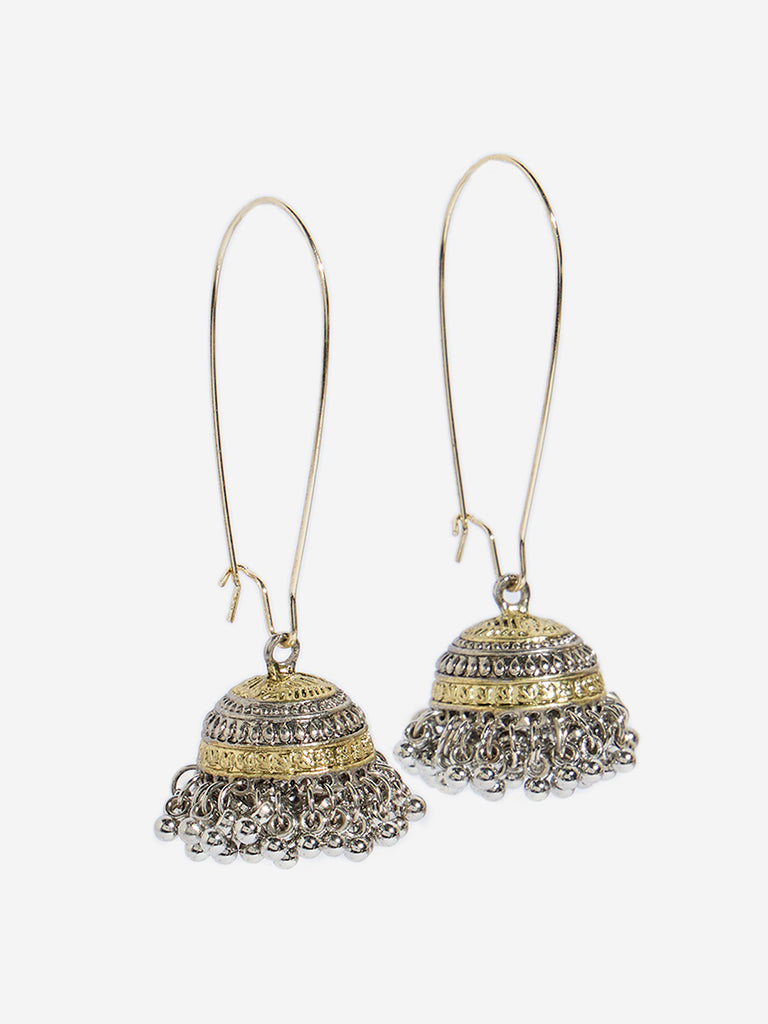 Westside Accessories Gold & Silver Fish Hook Jhumka Earrings