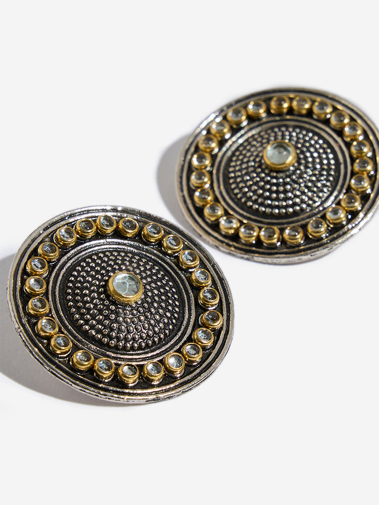 Westside Accessories Silver Kundan Center Stud Earrings