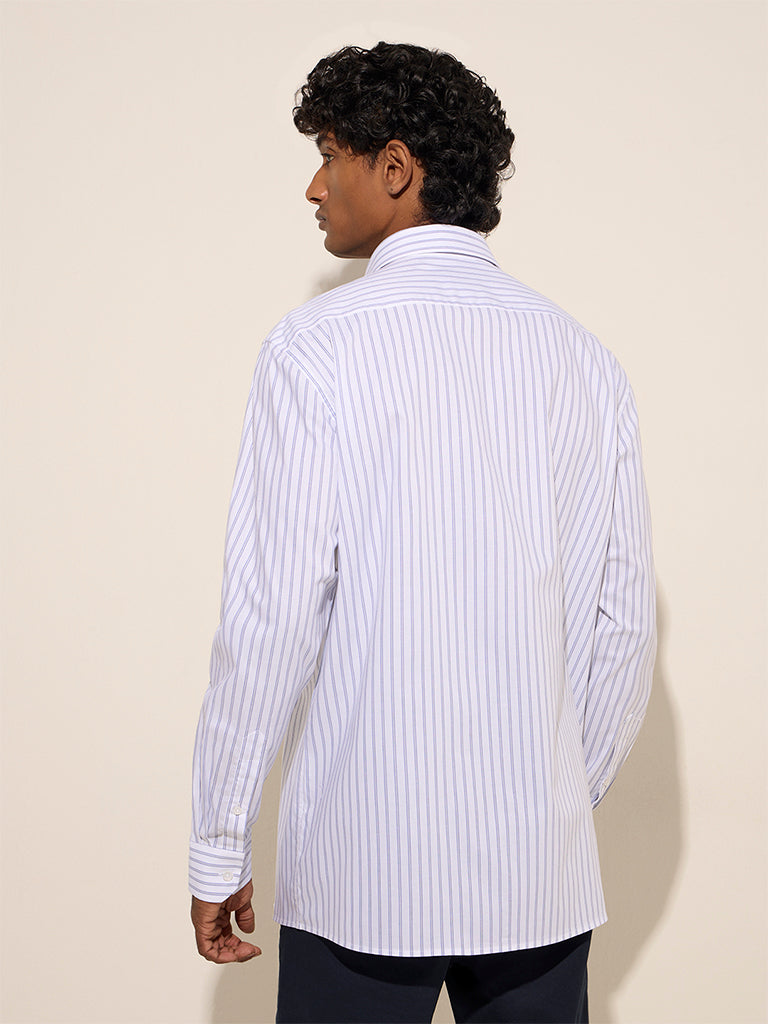 WES Formals White Stripe Printed Relaxed-Fit Cotton Shirt