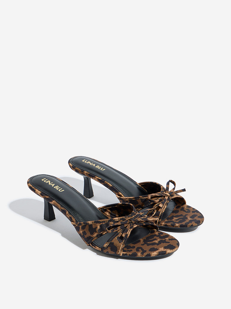 LUNA BLU Brown Animal Print Heel Sandals