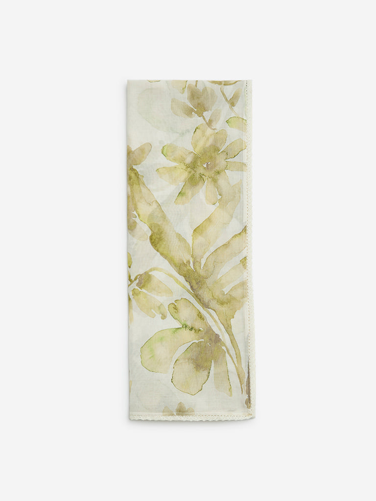 Westside Zuba Women's Green Floral Design Stole for Work Wear Front View