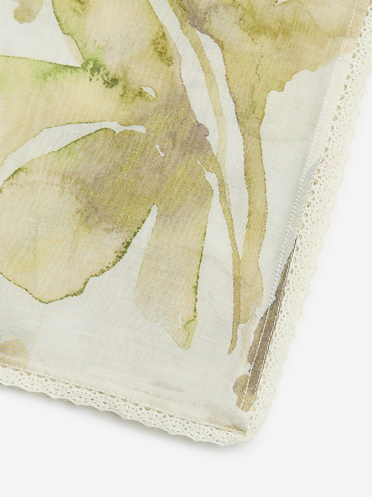Westside Zuba Women's Green Floral Design Stole for Work Wear Flatlay Zoomed View