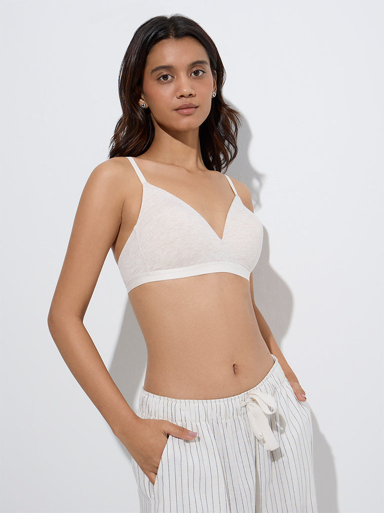 westisde Wunderlove Women's Beige Padded Cotton-Blend Bra for Casual Wear Front View