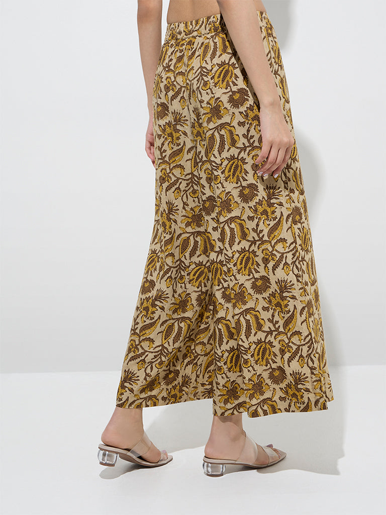 Utsa Mustard Foliage Pattern Palazzos