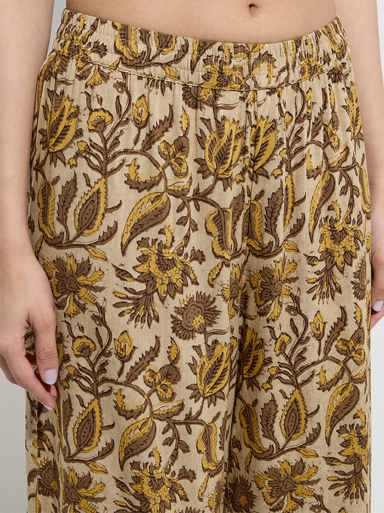 Utsa Mustard Foliage Pattern Palazzos