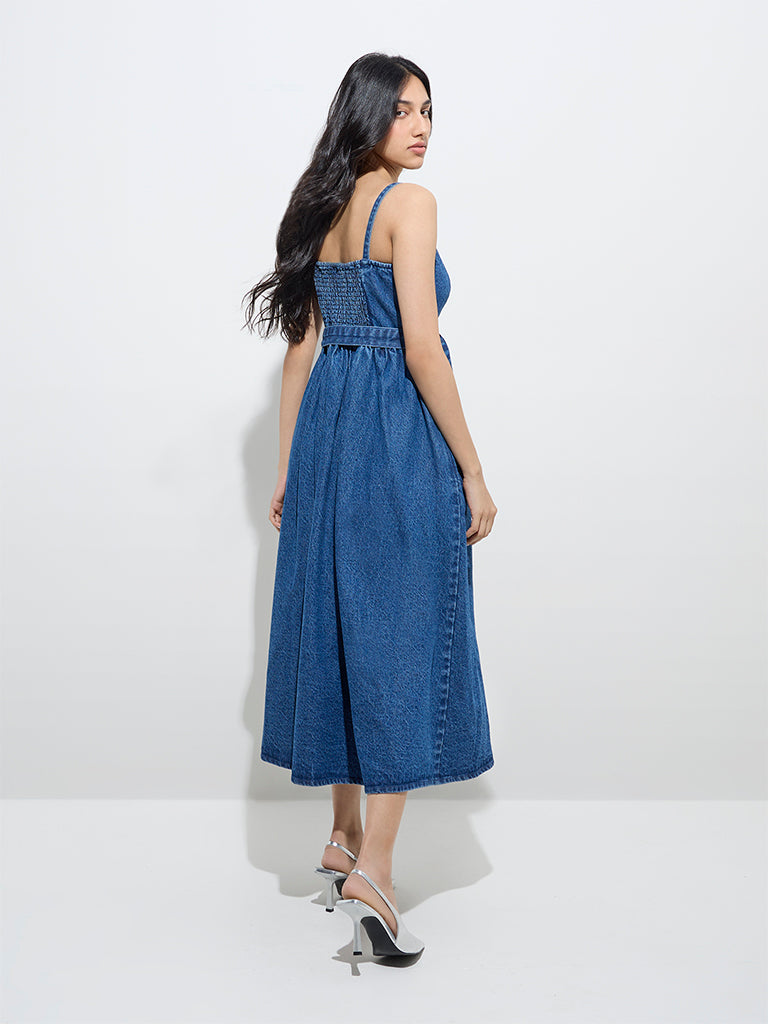 LOV Blue Denim A-Line Dress with Belt