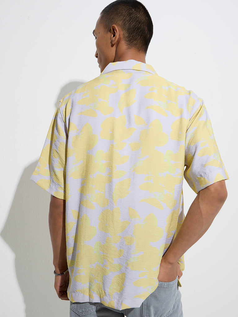 Nuon Yellow Floral Printed Relaxed-Fit Cotton-Blend Shirt