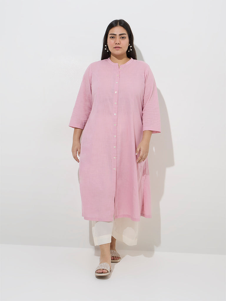 Westside Diza Women's Pink Solid Design A-Line Kurta for Work Wear Front View