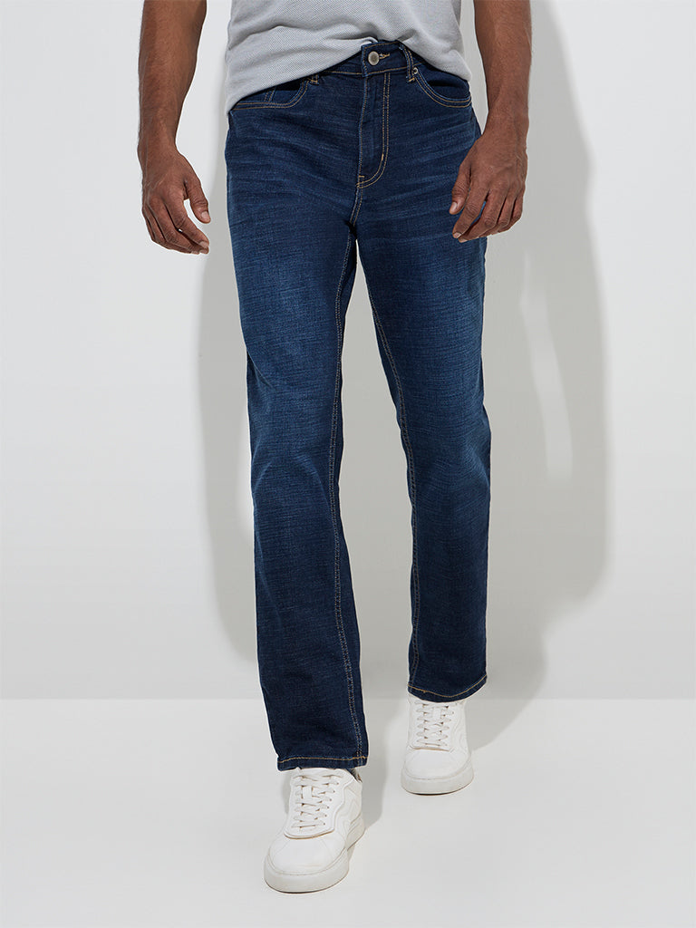 WES Casuals Dark Blue Relaxed - Fit Mid - Rise Jeans