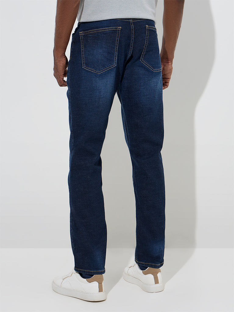 WES Casuals Dark Blue Relaxed - Fit Mid - Rise Jeans