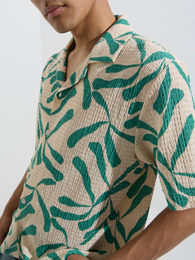 Nuon Green Abstract Pattern Relaxed-Fit Cotton-Blend Shirt