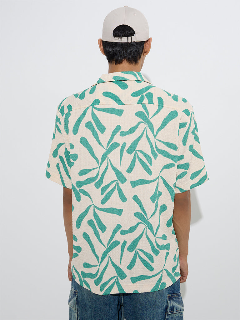 Nuon Green Abstract Pattern Relaxed-Fit Cotton-Blend Shirt