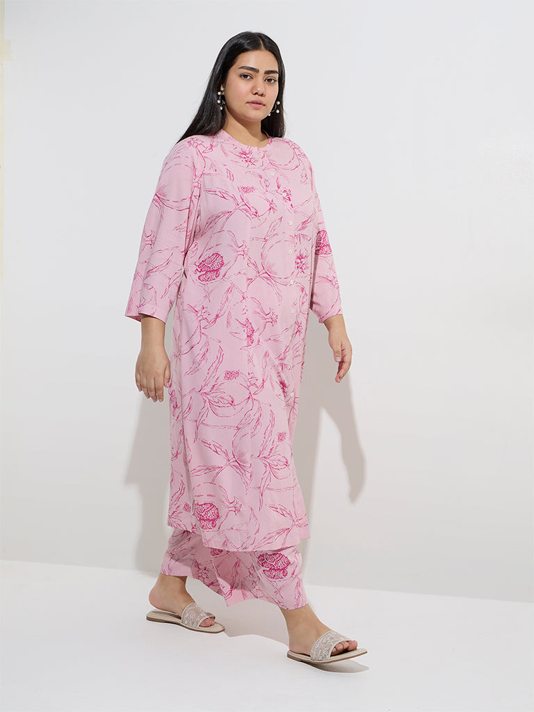 Westside Diza Women's Pink Floral Design Mid-Rise Palazzos for Everyday Full View
