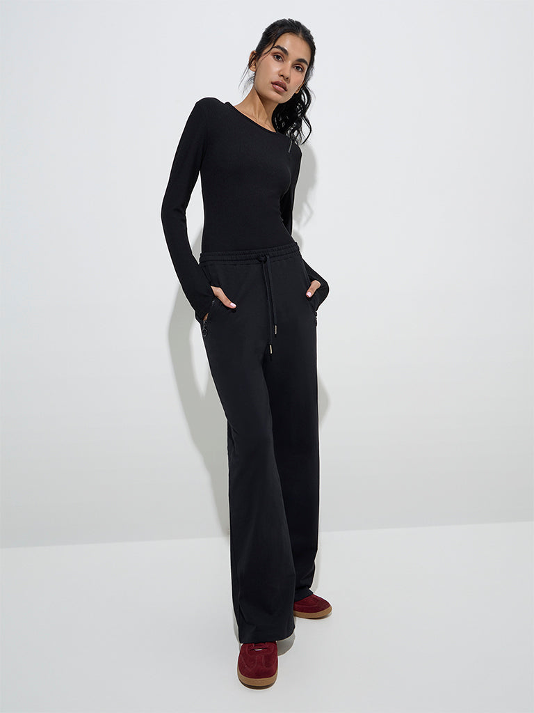 Studiofit Black Ribbed Textured Bodysuit