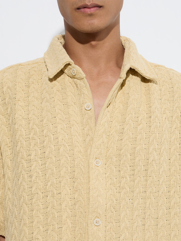 Westside ETA Men's Yellow Knit-Textured Relaxed-Fit Cotton Shirt for Casual Wear Zoomed View