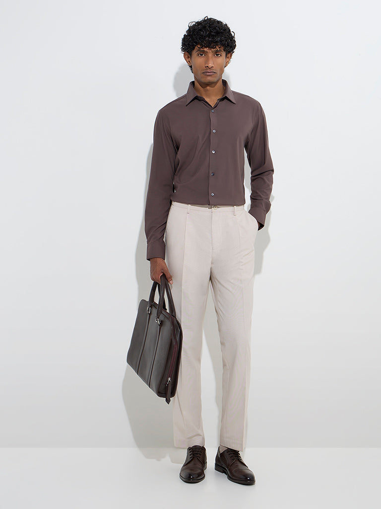 WES Formals Dark Brown Slim-Fit Cotton Shirt