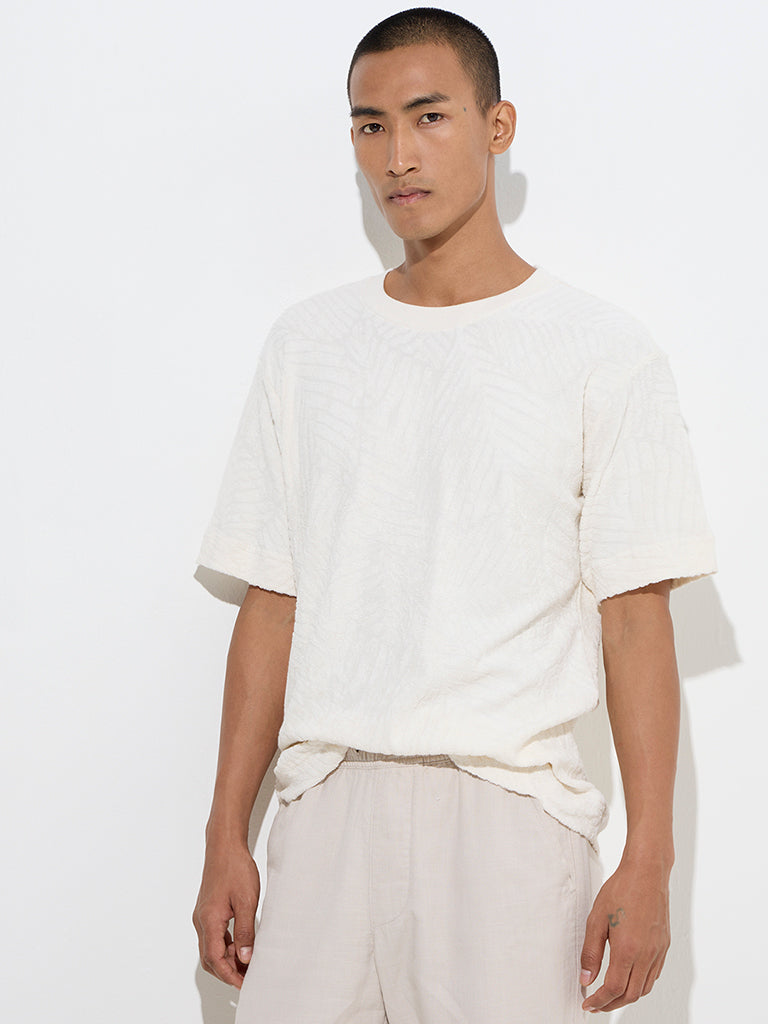 ETA White Self-Textured Relaxed-Fit Cotton T-Shirt