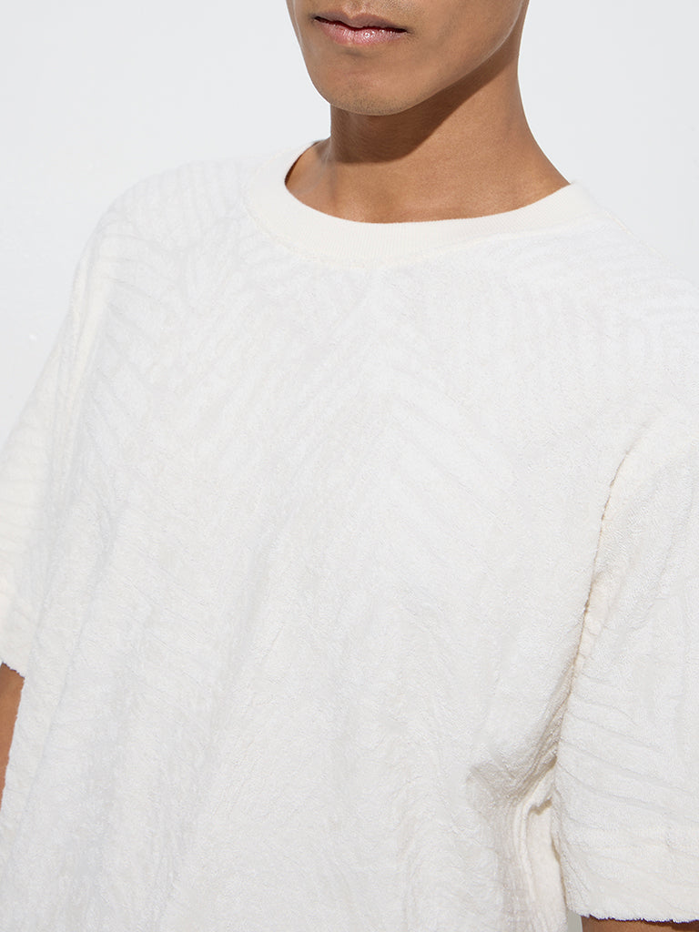 ETA White Self-Textured Relaxed-Fit Cotton T-Shirt