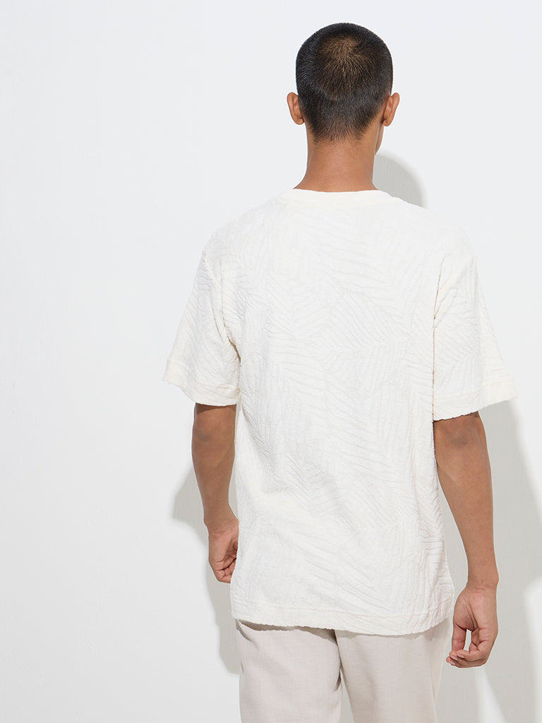 ETA White Self-Textured Relaxed-Fit Cotton T-Shirt