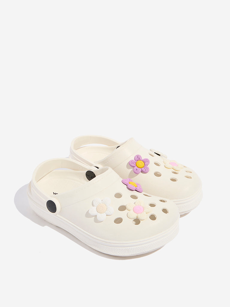 Yellow White Applique-Detailed Perforated Clogs