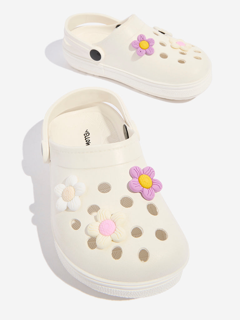 Yellow White Applique-Detailed Perforated Clogs