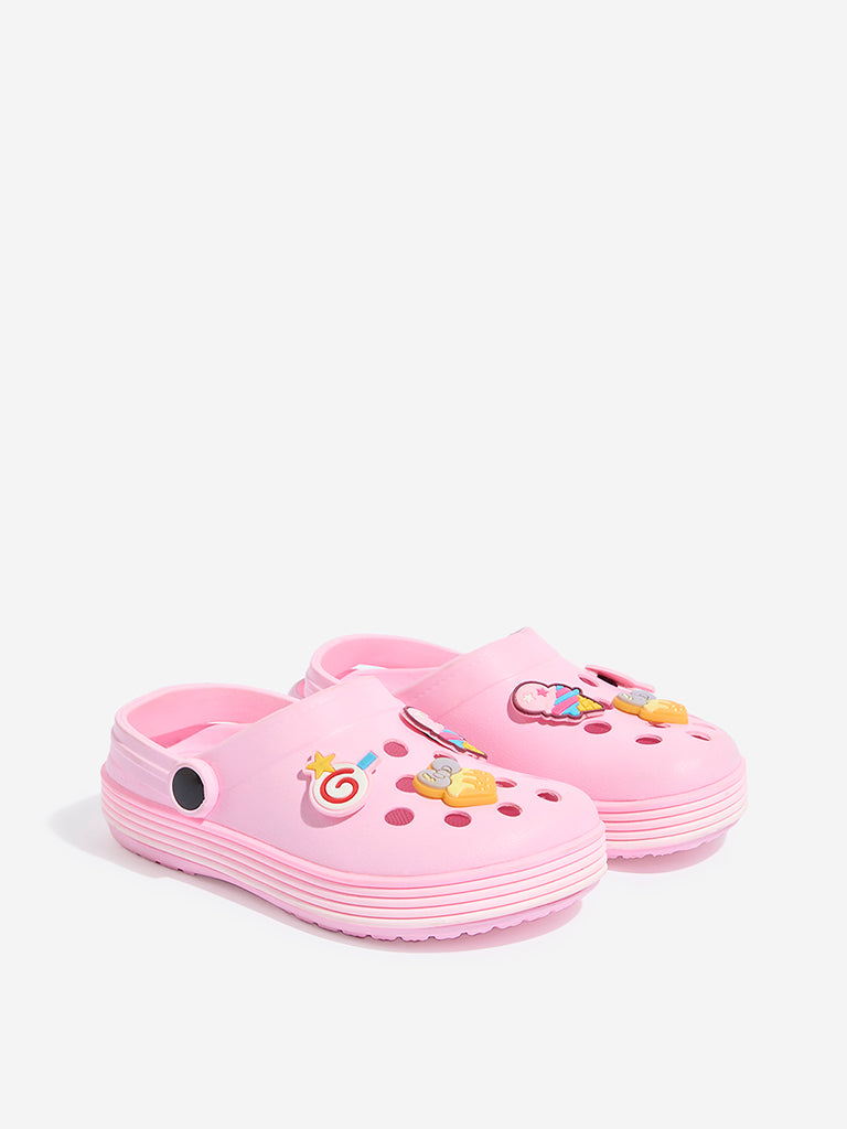 Yellow Pink Applique-Detailed Clogs