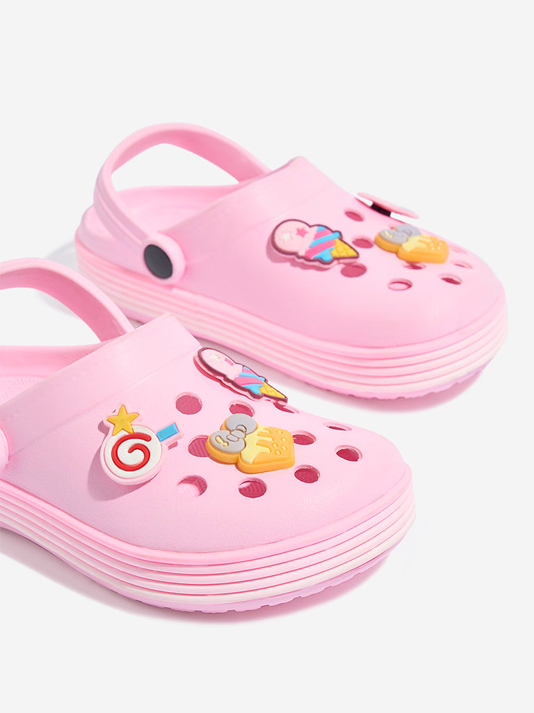 Yellow Pink Applique-Detailed Clogs