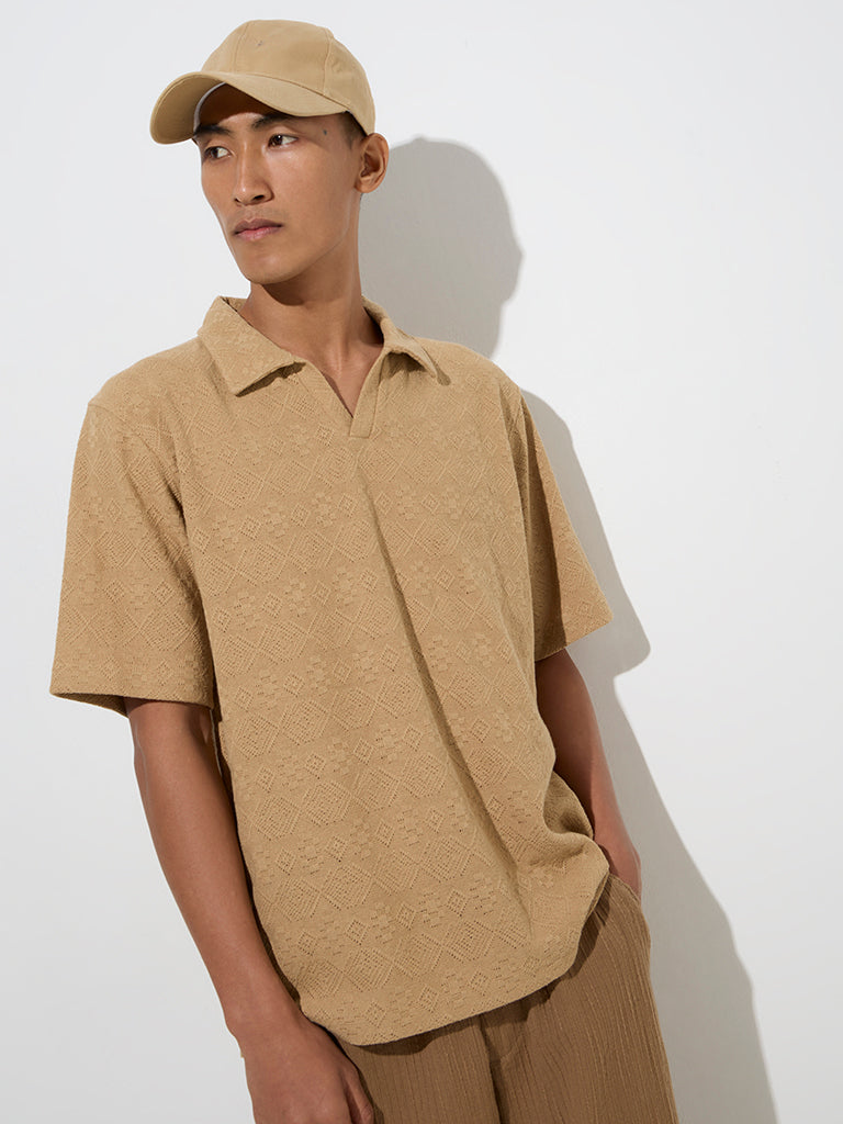 ETA Brown Embroidered Relaxed-Fit Polo T-Shirt