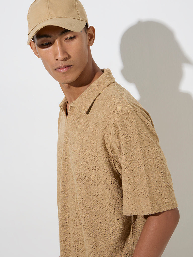 ETA Brown Embroidered Relaxed-Fit Polo T-Shirt