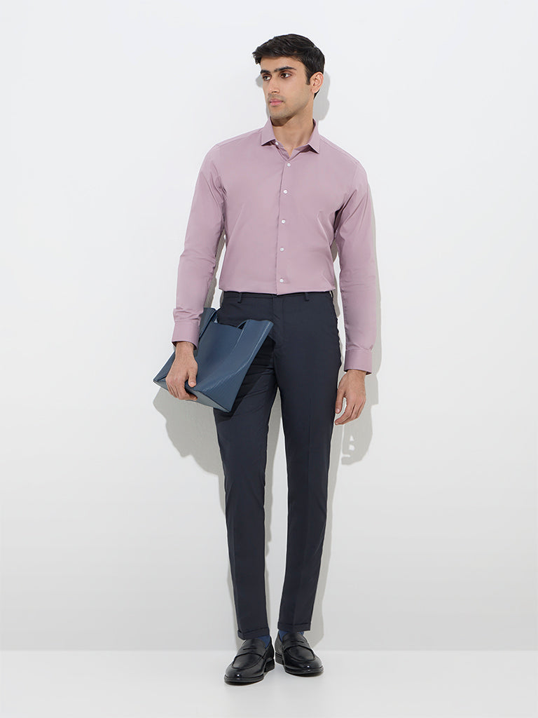 WES Formals Mauve Ultra-Slim Fit Cotton-Blend Shirt