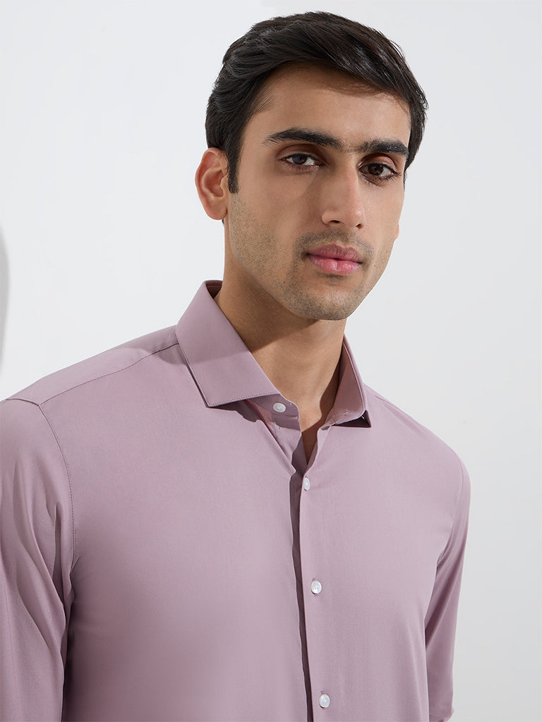 WES Formals Mauve Ultra-Slim Fit Cotton-Blend Shirt