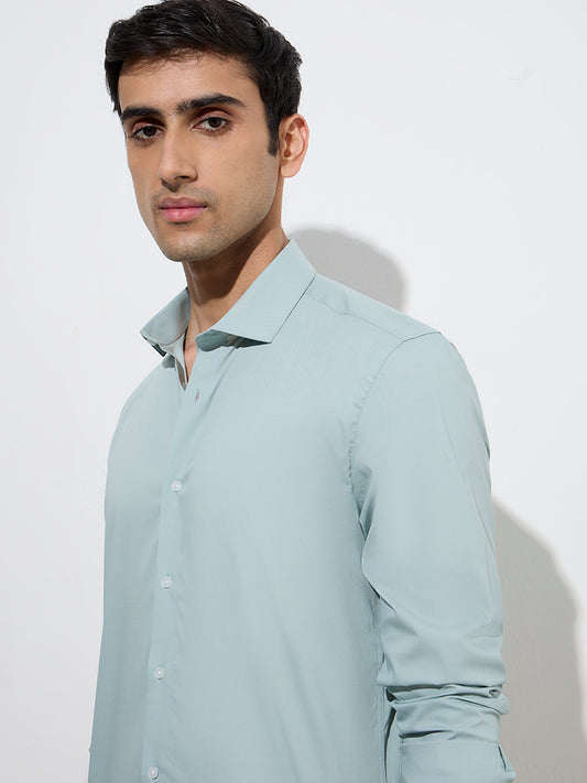 WES Formals Light Teal Ultra Slim-Fit Cotton-Blend Shirt