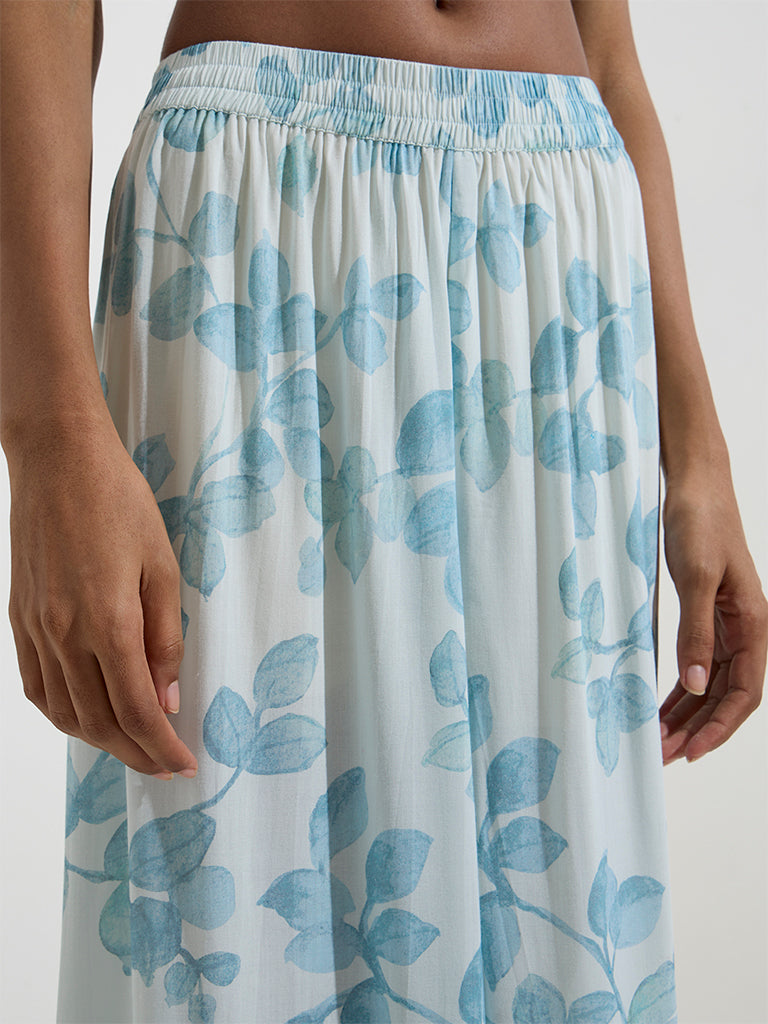 Westside Zuba Women's Blue Botanical Printed Palazzos for Work Wear Zoom View