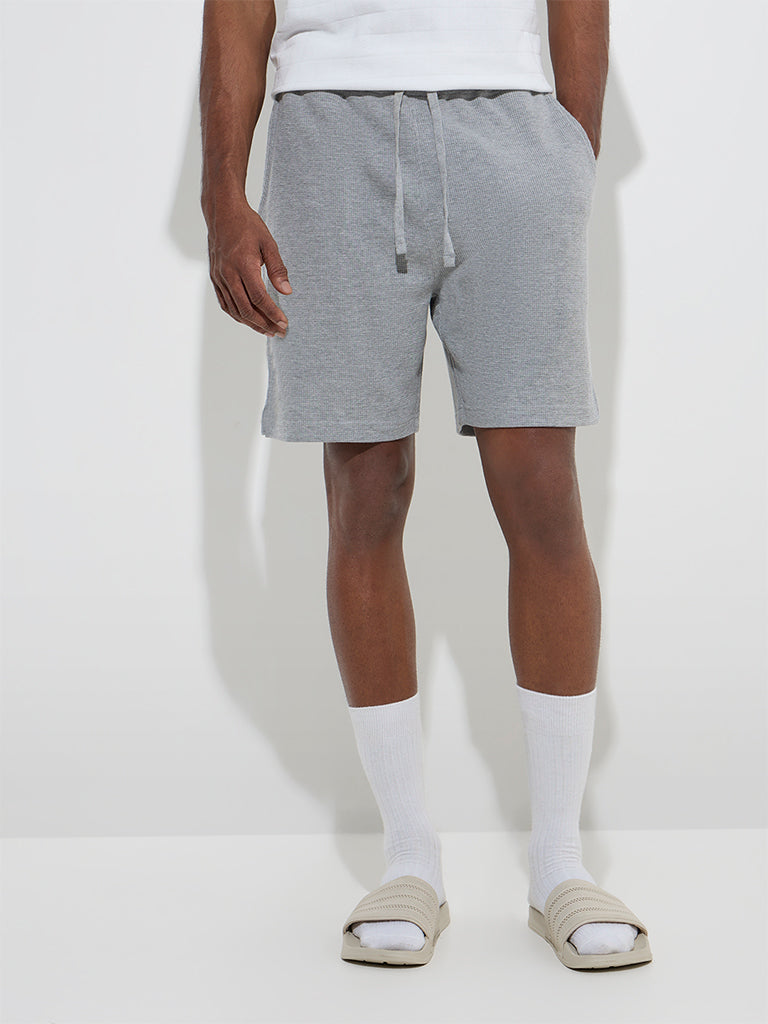 WES Lounge Grey Relaxed-Fit Mid-Rise Cotton-Blend Shorts