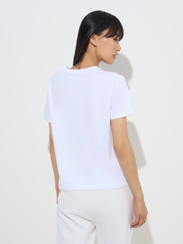 Studiofit White Text Design Cotton T-Shirt 