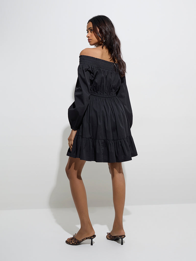 LOV Black Off-Shoulder A-Line Dress