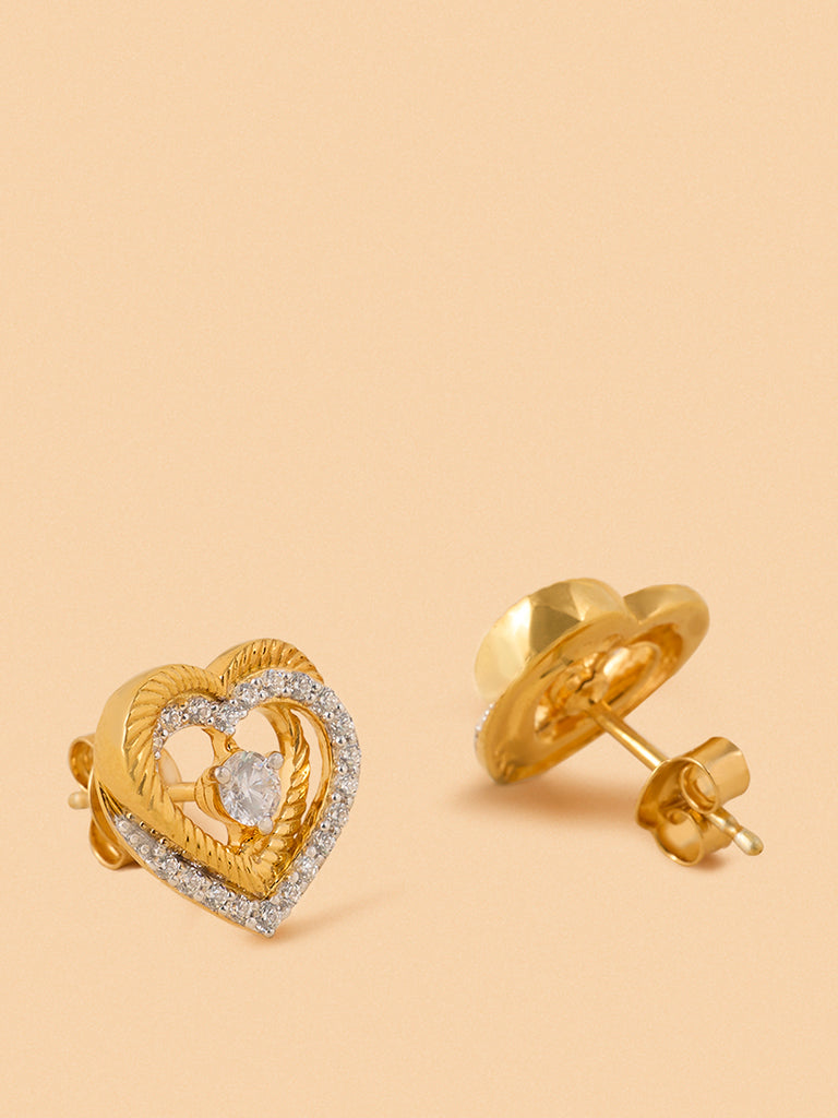 Dual Layered Lab Diamond Halo Heart Studs