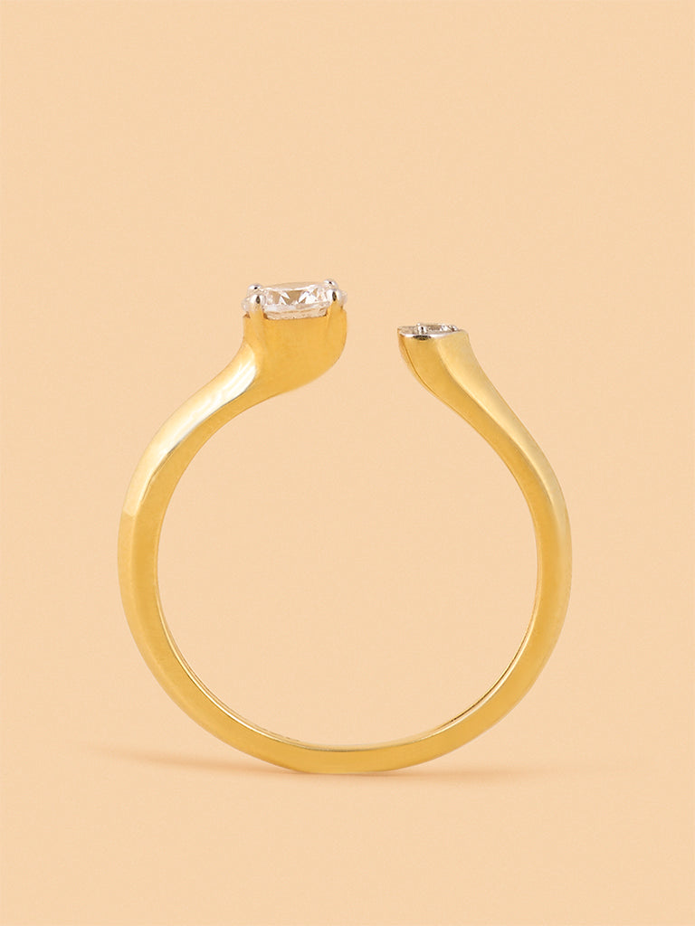 Twin Gold Plated Lab Diamond Heart Open Ring
