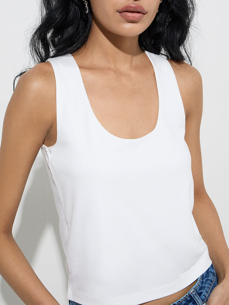 Nuon White Solid Tank Top