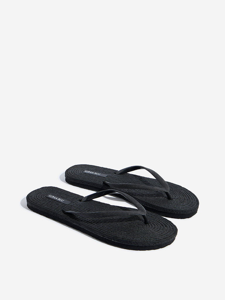 Westside LUNA BLU Women's Black Textured Flip-Flops Front View