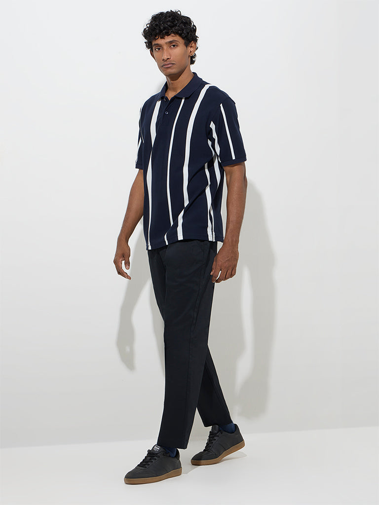 Westside WES Casuals Men's Black Relaxed-Fit Mid-Rise Cotton-Blend Trousers for Casual Wear Full Model View