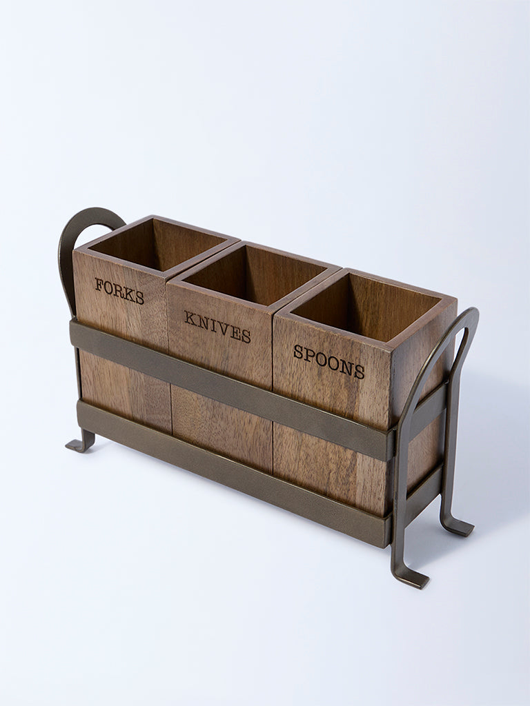Westside Home Brown Wooden Caddy with Metal Stand