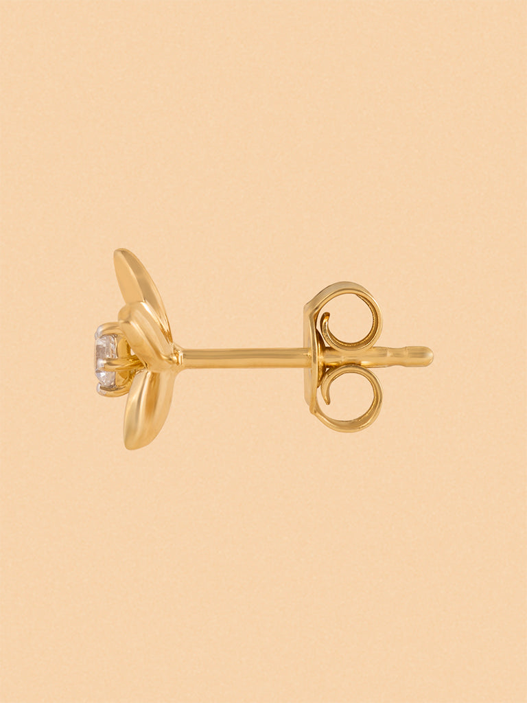 Gold Floral Solitaire Earrings