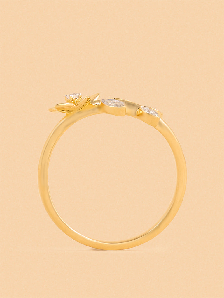 Gold Floral Solitaire Ring