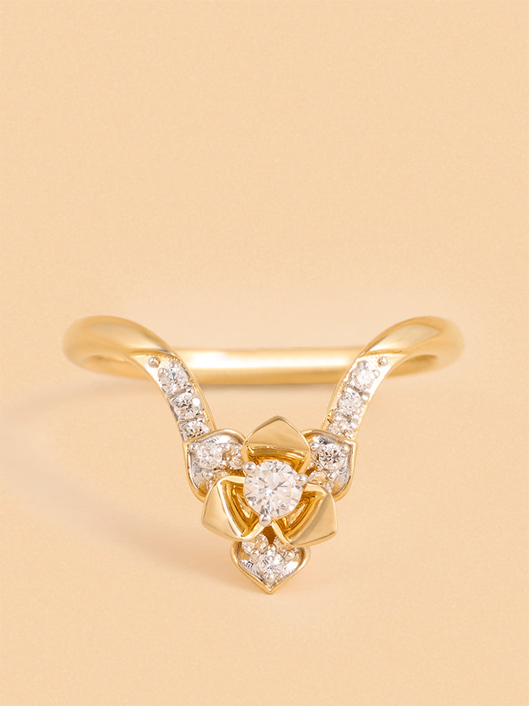 Gold Multilayer Rose V Ring