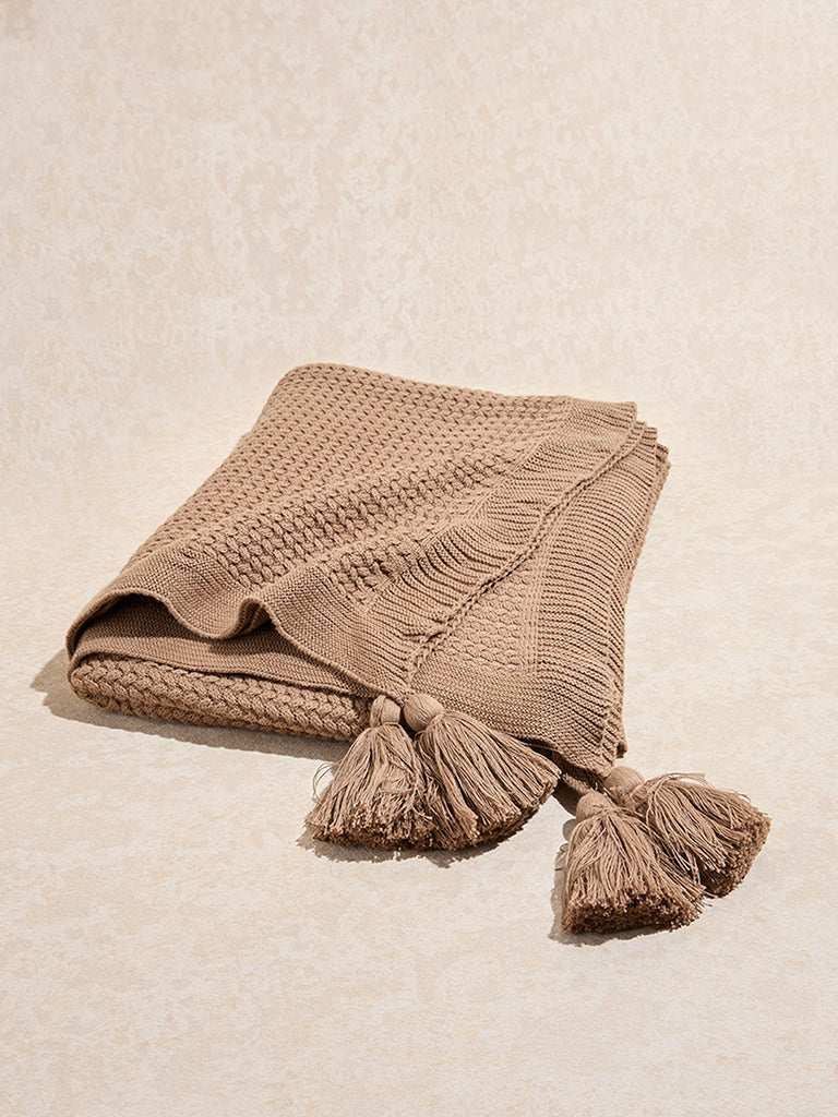 Westside Home Brown Knit Textured Single Bed Throw