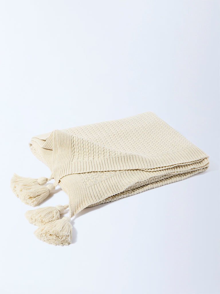 Westside Home Beige Knit-Textured Single Bed Throw
