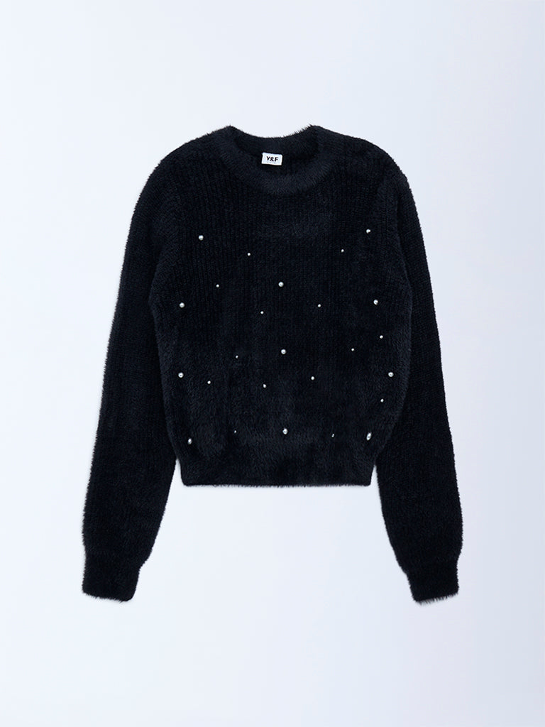 Girls Black Pearlescent Sweater